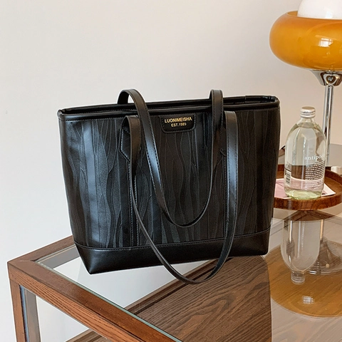 Dames Tote Tas Grote Capaciteit Golvende Textuur PU Leer Minimalistische Schoudertas Voor Werk Woon Werkverkeer Ritssluiting