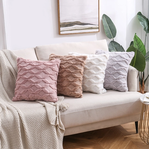Federa Per Cuscino Decorativa Doppia Faccia In Peluche PV Velluto Motivo Diamante Tinta Unita Stile Nordico Per Divano