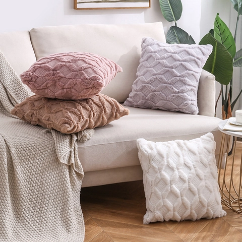 Federa Per Cuscino Decorativa Doppia Faccia In Peluche PV Velluto Motivo Diamante Tinta Unita Stile Nordico Per Divano