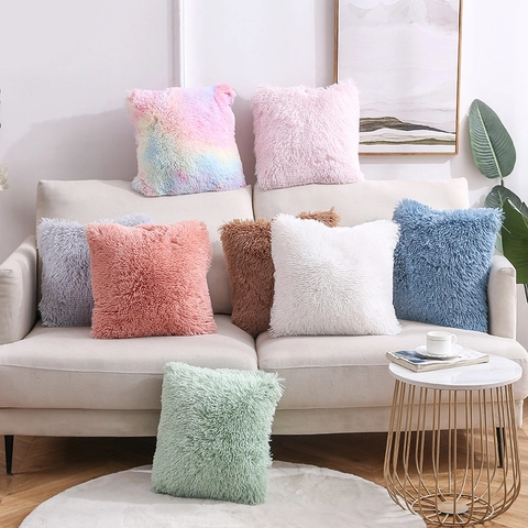 Soft Shaggy Throw Pillow Cover Long Pile Faux Fur Plush Cushion Case Decorative For Sofa Bedroom Home