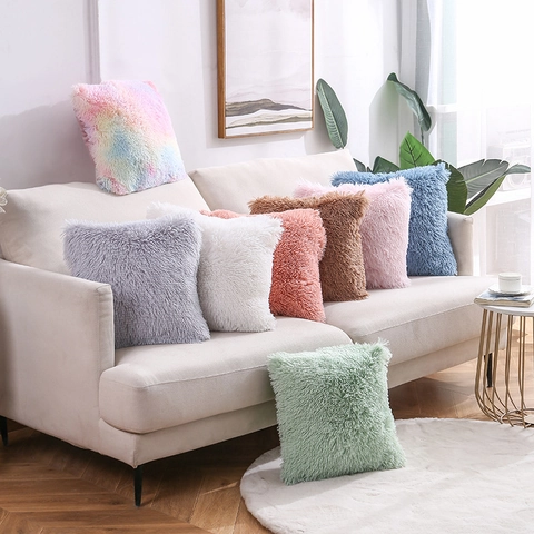 Soft Shaggy Throw Pillow Cover Long Pile Faux Fur Plush Cushion Case Decorative For Sofa Bedroom Home