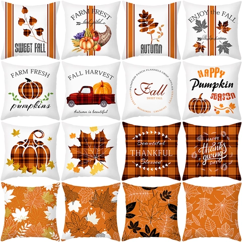 Autumn Fall Throw Pillow Covers Peach Skin Maple Leaf Pumpkin Decorative Cushion Case Thanksgiving Harvest Home Decor