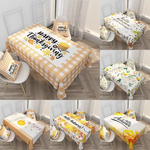 Nordische Wasserdichte Verdickte Polyester-Leinen Tischdecke Herbst Erntedankfest Kürbis Ahornblatt Tischdecke Esszimmer Deko
