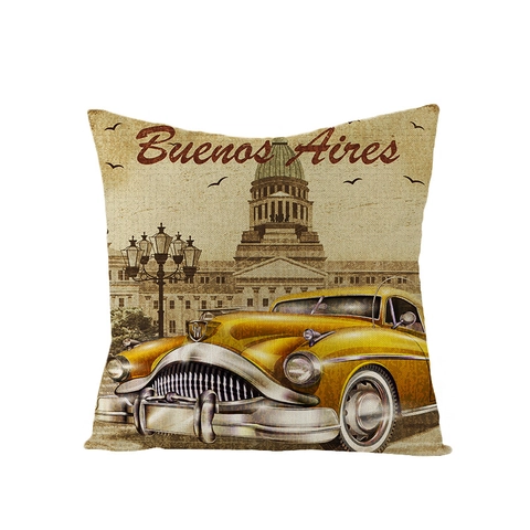 Vintage Amerikaanse Stijl Bedrukte Polyester Kussensloop Retro Auto Motorfiets Route 66 Decoratieve Sierkussenhoes Sofa