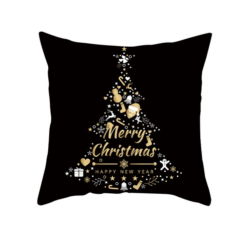 Schwarz Gold Weihnachten Kissenbezug Pfirsichhaut Samt Wurfkissenbezug Frohe Weihnachten Rentier Schneeflocke Dekorative Kissenhülle