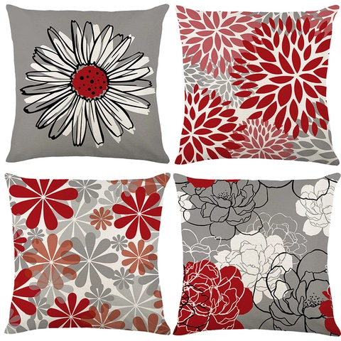 Waterproof Polyester Linen Cushion Cover Modern Floral Daisy Printed Decorative Pillowcase For Sofa Living Room Home Decor