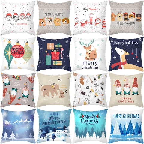 Christmas Cartoon Animal Print Peach Skin Velvet Pillowcase For Sofa Home Decor Holiday Throw Pillow Cover Merry Christmas Square Cushion Cover