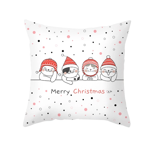Christmas Cartoon Animal Print Peach Skin Velvet Pillowcase For Sofa Home Decor Holiday Throw Pillow Cover Merry Christmas Square Cushion Cover