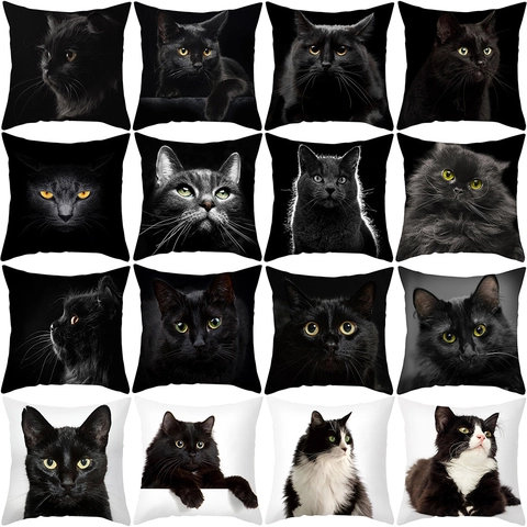 Kissenbezug Mit Schwarzer Katze Weiche Pfirsichhaut Samt Quadratischer Dekokissenbezug Heimdekoration