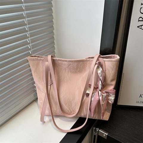 Borsa Tote Donna in Pelle PU Plissettata Grande Capacità Borsa a Spalla con Sciarpa in Raso Elegante Casual per Lavoro