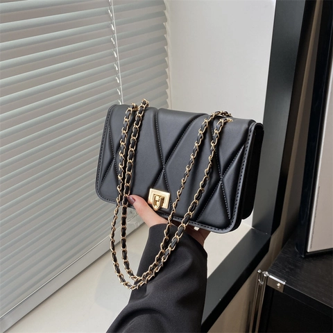 Dames Gewatteerde Ruit Kleine Vierkante Tas Mode PU Leer Crossbody Tas Goud Kettingriem Elegante Schoudertas Voor Dagelijks Feest