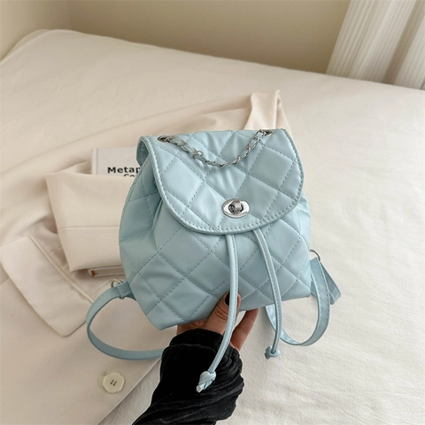 Damen Gesteppter Rucksack Aus PU-Leder Rautenmuster Kette Umhängetasche Mit Kordelzug Drehverschluss Lässig Mode Rucksack