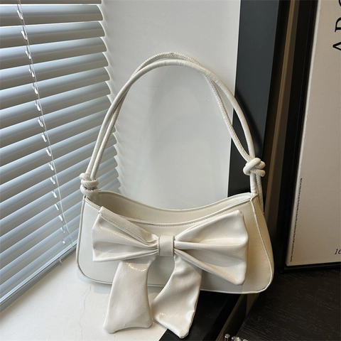 Damen Koreanischer Trend Schleife Unterarmtasche Glänzend PU Leder Umhängetasche Süß Lässig Party Mini Handtasche Für Mädchen