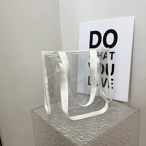Transparente PVC Tragetasche Große Kapazität Wasserdichte Jelly Schultertasche Für Frauen Reise Strand Lässig Minimalistisch