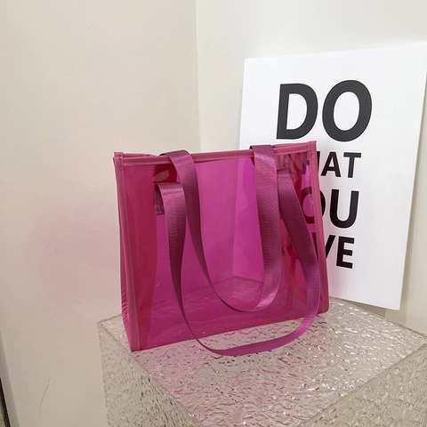 Transparente PVC Tragetasche Große Kapazität Wasserdichte Jelly Schultertasche Für Frauen Reise Strand Lässig Minimalistisch