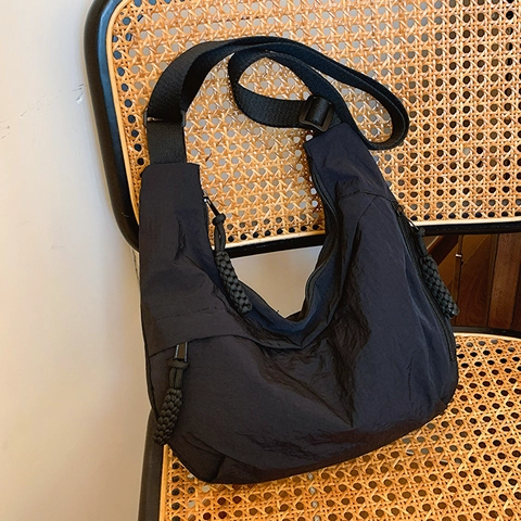 Nylon Crescent Hobo Bag Women Large Capacity Casual Crossbody Shoulder Handbag Adjustable Wide Strap Woven Zipper Pulls