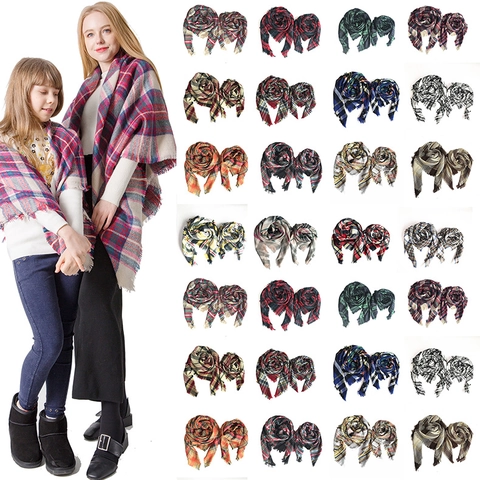 Parent-Child Cashmere-Like Plaid Scarf Warm Soft Plaid Shawl With Tassel For Adults And Kids Winter Fashion Accessory