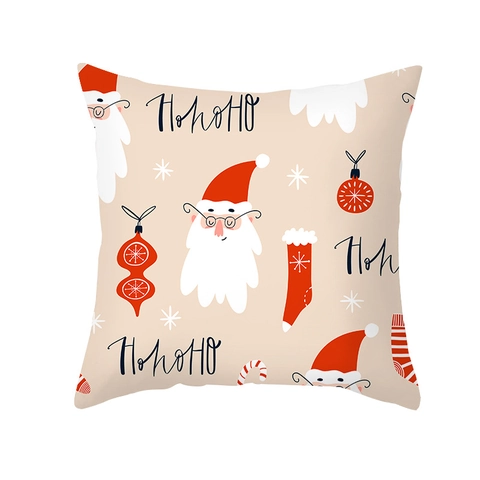 Kerstmis Kussensloop Perzikhuid Stof Cartoon Print Kerstman Rendier Vierkante Kussenhoes Voor Thuis Bank Decoratie