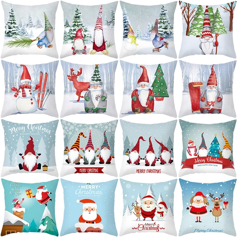Funda de Almohada Decorativa Navideña Terciopelo Piel de Melocotón Funda de Cojín Sofá Sala de Estar Decoración Hogar Diseño Gnomo