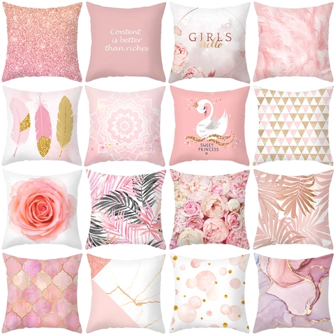 Dekorativer Kissenbezug Pfirsichhaut Samt Kissenhülle Rosa Gold Floral Geometrisch Nordischer Stil Quadratisch Sofa