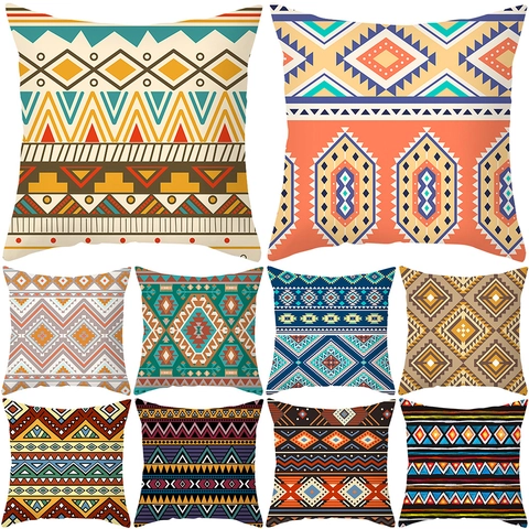 Funda de Cojín con Estampado Geométrico Bohemio en Piel de Melocotón Decorativa Cuadrada para Sofá Sala de Estar Dormitorio Decoración
