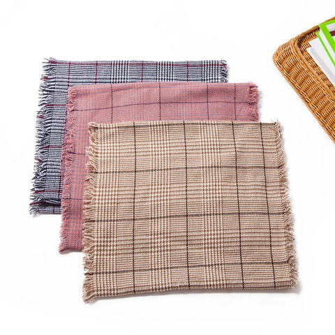 Écharpe d'Hiver Unisexe Classique Plaid Pied-De-Poule Sensation Cachemire Doux Chaud Tour De Cou Style Britannique Avec Glands