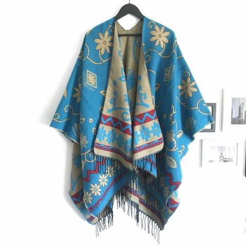 Sciarpa Scialle Da Donna Stampa Etnica Reversibile Jacquard Imitazione Cashmere Avvolgente Con Nappe Stile Boho Retrò