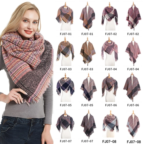 Bufanda de Cuadros para Mujer Chal Cálido de Invierno con Flecos Bufanda Cuadrada Gruesa con Bloques de Color Para Diario