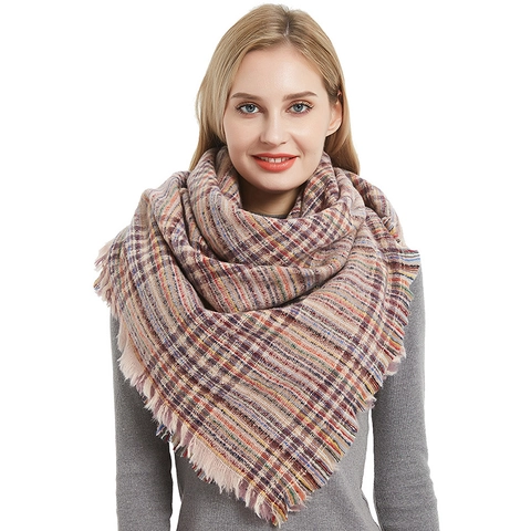 Oversized Plaid Square Scarf Shawl For Women Men Warm Thickened Checkered Wrap With Fringes Autumn Winter Fashion