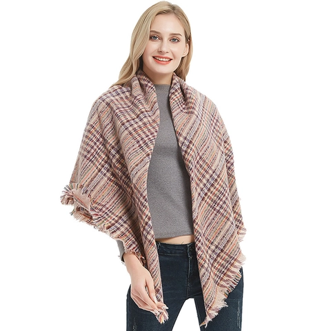 Oversized Plaid Square Scarf Shawl For Women Men Warm Thickened Checkered Wrap With Fringes Autumn Winter Fashion