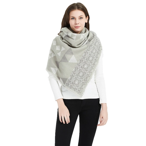 Scialle da Donna Grande in Jacquard Geometrico Caldo Involucro Quadrato in Imitazione Cashmere Con Nappine Sciarpa Invernale