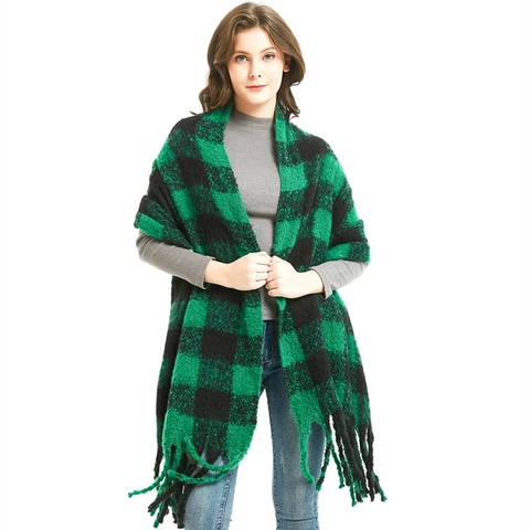 Women's Winter Thick Buffalo Plaid Scarf With Tassels Soft Warm Oversized Shawl Wrap Casual Fashion Neck Warmer Daily Wear