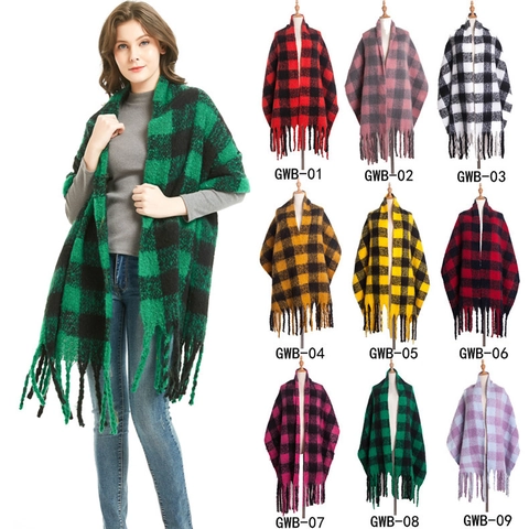Women's Winter Thick Buffalo Plaid Scarf With Tassels Soft Warm Oversized Shawl Wrap Casual Fashion Neck Warmer Daily Wear