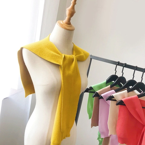 Women Knitted Shawl Scarf Wrap Knotted Fake Collar Solid Color Striped Acrylic Neck Warmer For Autumn Winter Daily