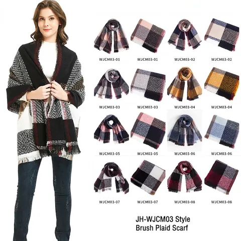 Large Plaid Check Scarf Shawl Polyester Brushed Warm Winter Tassel Herringbone Elegant Fashion For Women