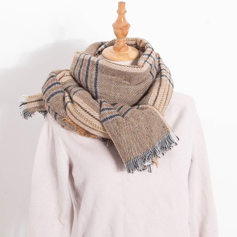 Women Classic Plaid Scarf Oversized Thick Warm Winter Shawl Cashmere-Like Acrylic Soft Tassel Fringe Grid Pattern Pashmina Wrap