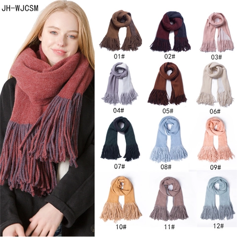 Solid Color Double Sided Tassel Scarf Thickened Warm Winter Shawl For Men Women Soft Acrylic Knitted Wrap Long Scarf