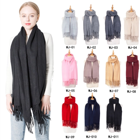 Sciarpa Invernale Tinta Unita Lunga Morbida Calda Scialle In Imitazione Cashmere Acrilico Con Nappine Per Uomo E Donna