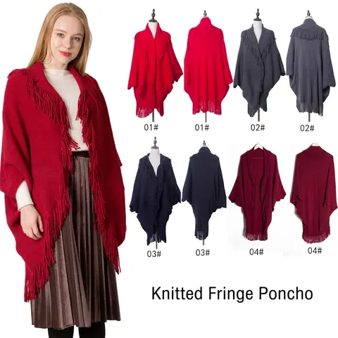 Poncho Tricoté Pour Femme Châle Avec Franges Gland Faux Cachemire Cape Manches Chauve-Souris Automne Hiver Chaud Mode