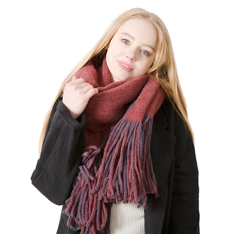 Solid Color Double Sided Tassel Scarf Thickened Warm Winter Shawl For Men Women Soft Acrylic Knitted Wrap Long Scarf