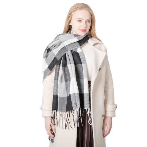Plaid Scarf Acrylic Cashmere Feel Large Grid Tassel Fringe Shawl British Style Unisex Winter