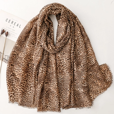 Écharpe Femme Imprimé Léopard Châle En Polyester Souple Élégant Motif Animalier Avec Bords Effilochés Accessoire De Mode Large