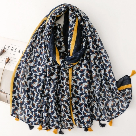 Bohemian Ethnic Ginkgo Leaf Print Scarf Long Shawl Women Tassel Polyester Voile Sun Protection Beach Wrap