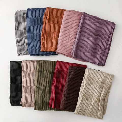 Women Pleated Texture Scarf Soft Lightweight Solid Color Pashmina Shawl Fashion Retro Elegant Winter Warm Neck Wrap