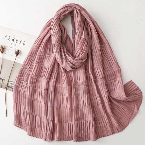 Women Pleated Texture Scarf Soft Lightweight Solid Color Pashmina Shawl Fashion Retro Elegant Winter Warm Neck Wrap