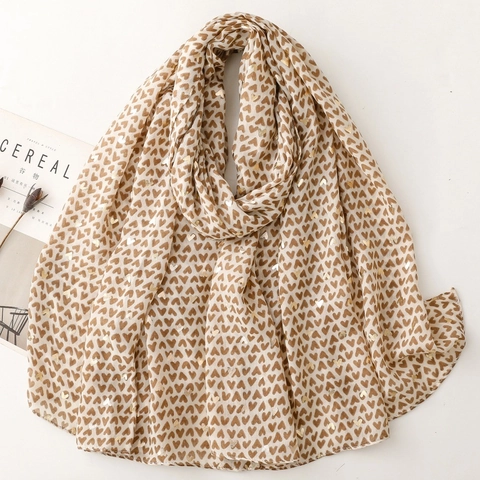 Heart Print Long Scarf Shawl Polyester Satin Gold Foil Stamping Elegant Lightweight Sunscreen Wraps For Women