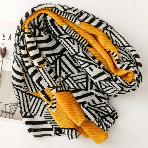 Écharpe Châle Plissé Pour Femmes Polyester Imprimé Géométrique Zèbre Élégant Chic Accessoire