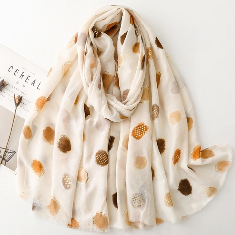 Women Scarf Shawl Gold Foil Polka Dots Abstract Watercolor Pattern Lightweight Breathable Polyester For Travel