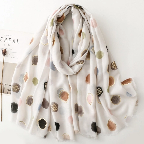 Women Scarf Shawl Gold Foil Polka Dots Abstract Watercolor Pattern Lightweight Breathable Polyester For Travel