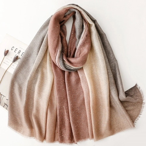 Sciarpa Glitterata Sfumata da Donna Elegante Scialle Morbido Avvolgente Con Punti in Foglia d Oro Moda Pashmina Leggera